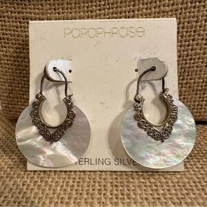 NWT Paraphrase Sterling Silver w/ Mother of Pearl hoop style Earrings GORGEOUS